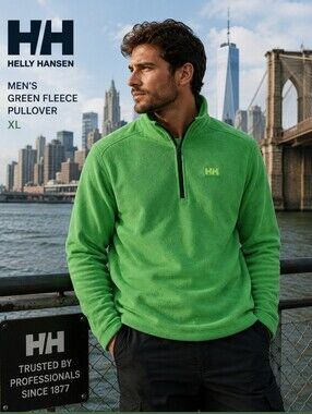Helly Hansen Men’s XL Green Half Zip Fleece Pullover Outdoor